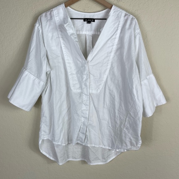 J. Crew Bib Button Up Shirt in Herringbone Twill White Size Large - Picture 2 of 8